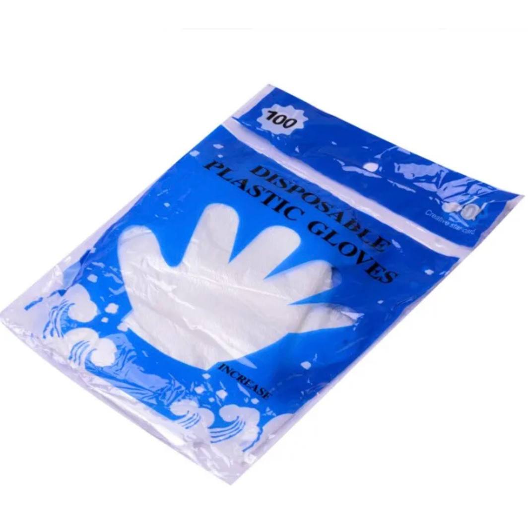 Product image for 100pcs Disposable Plastic Gloves Clear Medium Glove (x500 pcs)
